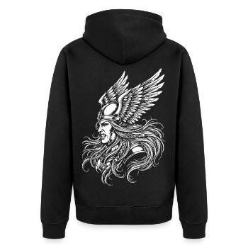 Walküre, nordische Kriegerin, Maskottchen, Wikingerfrau, - Unisex Premium Bio Zip Hoodie - Schwarz - Hinten - Nico (187cm)