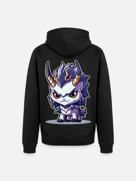 Small Chibi Style Horned Dragon - Unisex Premium Organic Zip Hoodie - black