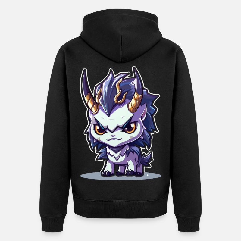 Kleiner Hörnerdrache im Chibi-Stil - Unisex Premium Bio Zip Hoodie - Schwarz