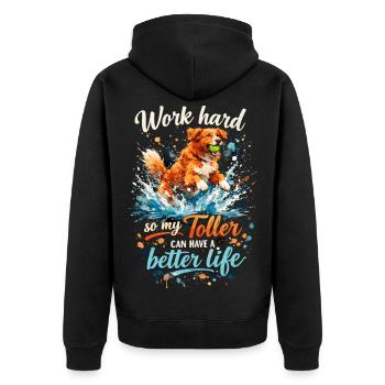 Work Hard: Dynamisches Toller Aquarell Design - Unisex Premium Bio Zip Hoodie - Schwarz - Hinten - Nico (187cm)