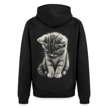 Trauriges Kätzchen Katze Süß Niedlich Kunst - Unisex Premium Bio Zip Hoodie - Schwarz - Hinten - Nico (187cm)
