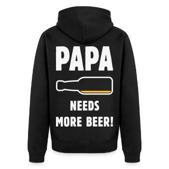 Papa Needs More Beer! (Vater Papi Bier / NEG 2C) - Unisex Premium Bio Zip Hoodie - Schwarz - Hinten - Nico (187cm)