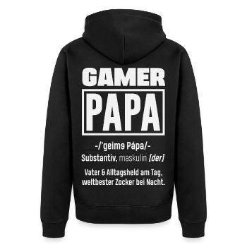 Gamer Papa Definition Lustiger Zocker Vater - Unisex Premium Bio Zip Hoodie - Schwarz - Hinten - Nico (187cm)
