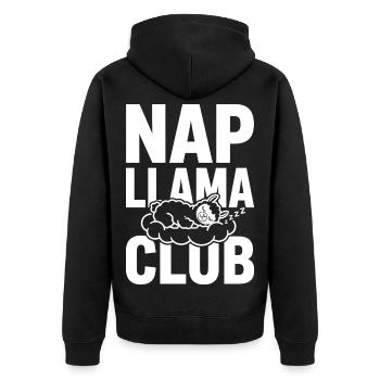 Nap Llama Club – Schlafendes Lama - Unisex Premium Bio Zip Hoodie - Schwarz - Hinten - Nico (187cm)