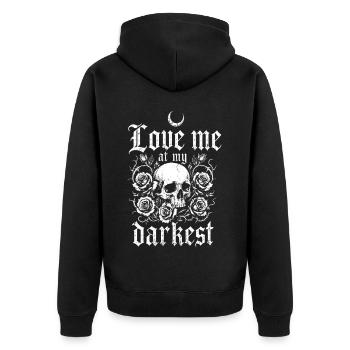 Gothic Skull and Roses | Dark Romance Alternative - Unisex Premium Bio Zip Hoodie - Schwarz - Hinten - Nico (187cm)