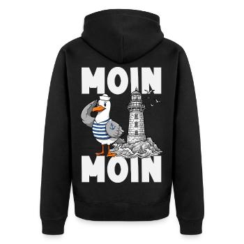 Moin Moin Norden - Maritimes Norddeutsch Design - Unisex Premium Bio Zip Hoodie - Schwarz - Hinten - Nico (187cm)