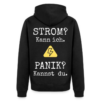 Elektriker Shirt | Strom? Kann ich. - Unisex Premium Bio Zip Hoodie - Schwarz - Hinten - Nico (187cm)