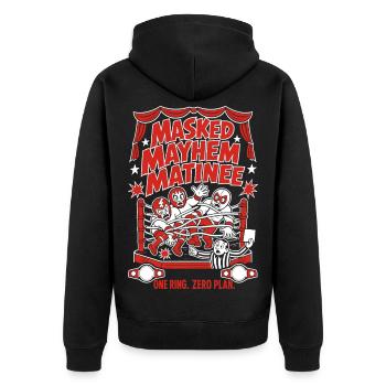 Masked Mayhem Wrestling Chaos - Unisex Premium Bio Zip Hoodie - Schwarz - Hinten - Nico (187cm)