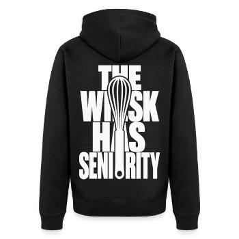 Schneebesen – The Whisk Has Seniority - Unisex Premium Bio Zip Hoodie - Schwarz - Hinten - Nico (187cm)