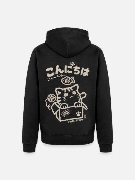 Konnichiwa Katze – Kawaii Japan Design - Unisex Premium Bio Zip Hoodie - Schwarz