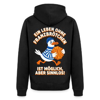 Franzbrötchen Spruch - Lustige Hamburg Möwe - Unisex Premium Bio Zip Hoodie - Schwarz - Hinten - Nico (187cm)