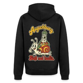Augschburg Bloß ned hudla - Unisex Premium Bio Zip Hoodie - Schwarz - Hinten - Nico (187cm)
