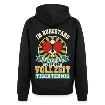 Rente Tischtennis Shirt – Vollzeit an der Platte - Unisex Premium Bio Zip Hoodie - Schwarz - Hinten - Nico (187cm)