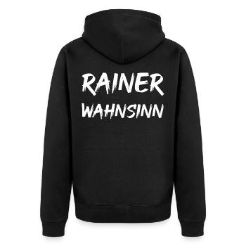 Rainer Wahnsinn - Unisex Premium Bio Zip Hoodie - Schwarz - Hinten - Nico (187cm)