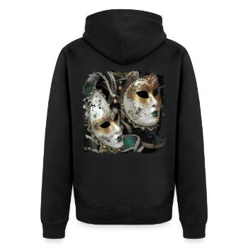 Masken für den Karneval in Venedig - Unisex Premium Bio Zip Hoodie - Schwarz - Hinten - Nico (187cm)