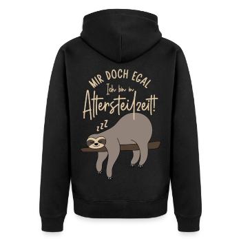 Faultier Mir doch egal Ich bin in Altersteilzeit - Unisex Premium Bio Zip Hoodie - Schwarz - Hinten - Nico (187cm)