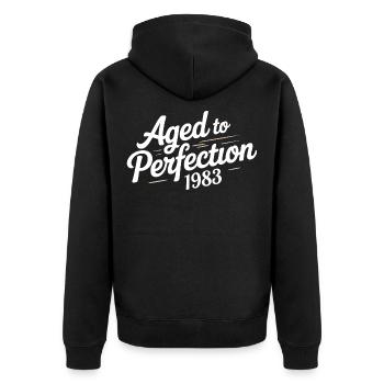 1983 Design for the 43 – For 43 years - Unisex Premium Organic Zip Hoodie - black - Back - Nico (187cm)