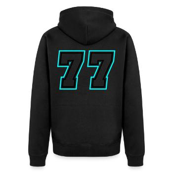 77 Zahl Symbol - Unisex Premium Bio Zip Hoodie - Schwarz - Hinten - Nico (187cm)