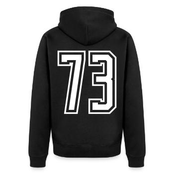73 Zahl nummer - Unisex Premium Bio Zip Hoodie - Schwarz - Hinten - Nico (187cm)