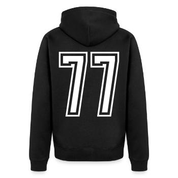 77 Zahl nummer - Unisex Premium Bio Zip Hoodie - Schwarz - Hinten - Nico (187cm)