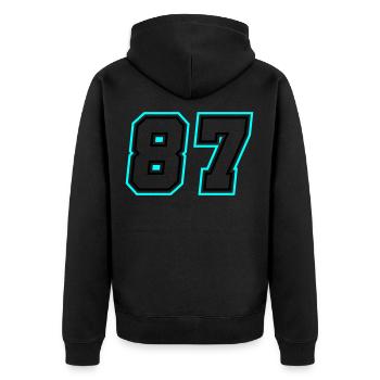 87 Zahl Symbol - Unisex Premium Bio Zip Hoodie - Schwarz - Hinten - Nico (187cm)