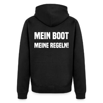 Mein Boot Meine Regeln! - Unisex Premium Bio Zip Hoodie - Schwarz - Hinten - Nico (187cm)