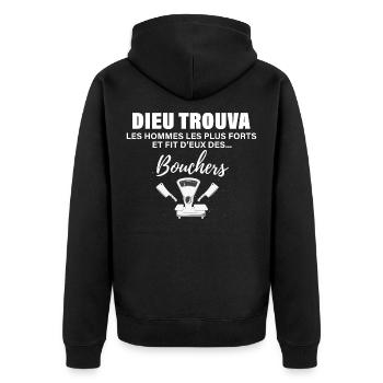 Bouchers de Dieu, idée cadeau métier boucher - Veste à capuche bio Premium Unisexe - noir - Dos - Nico (187cm)