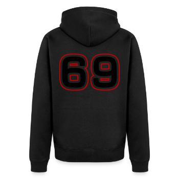 69 Nombre symbole - Veste à capuche bio Premium Unisexe - noir - Dos - Nico (187cm)