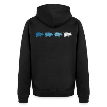 Schweine Bauer Retro Schweinchen Schweine Sau Eber - Unisex Premium Bio Zip Hoodie - Schwarz - Hinten - Nico (187cm)