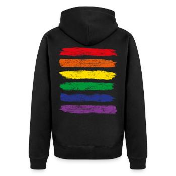 Regenbogenfahne Flagge LGBT CSD schwul lesbisch - Unisex Premium Bio Zip Hoodie - Schwarz - Hinten - Nico (187cm)