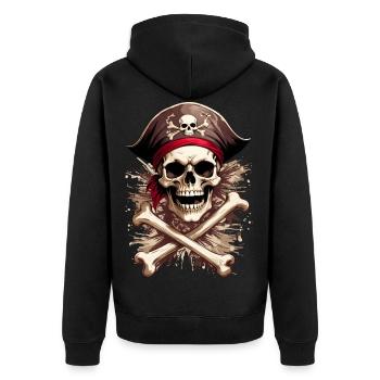 Pirat tête de mort Totenschädel Jolly Roger - Unisex Premium Bio Zip Hoodie - Schwarz - Hinten - Nico (187cm)