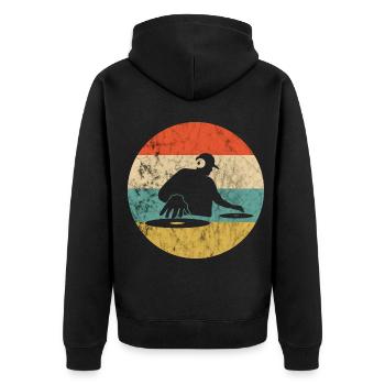 Musikproduzent Discjockey Turntable DJ Retro Vinta - Unisex Premium Bio Zip Hoodie - Schwarz - Hinten - Nico (187cm)