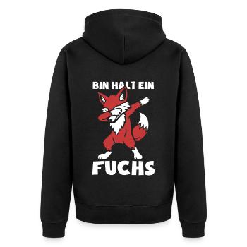 Bin halt ein Fuchs - schlau und clever - dabbing - Unisex Premium Bio Zip Hoodie - Schwarz - Hinten - Nico (187cm)