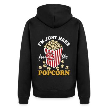 I'm just here for the Popcorn - knusprig & lecker - Unisex Premium Bio Zip Hoodie - Schwarz - Hinten - Nico (187cm)