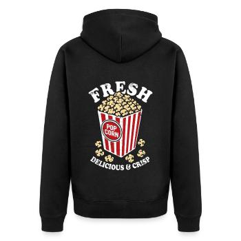 Frisches Popcorn - knusprig, lecker - Geschenk - Unisex Premium Bio Zip Hoodie - Schwarz - Hinten - Nico (187cm)