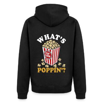 What's poppin'? Frisches Popcorn - knusprig - Unisex Premium Bio Zip Hoodie - Schwarz - Hinten - Nico (187cm)