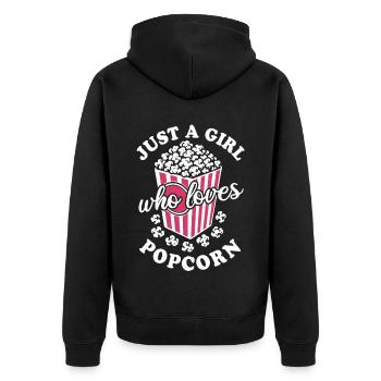 Just a girl who loves Popcorn - knusprig & lecker - Unisex Premium Bio Zip Hoodie - Schwarz - Hinten - Nico (187cm)