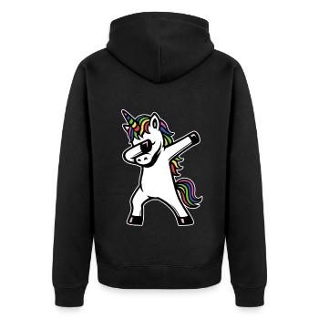 Einhorn dabbing - Regenbogen Farben - Geschenk - Unisex Premium Bio Zip Hoodie - Schwarz - Hinten - Nico (187cm)