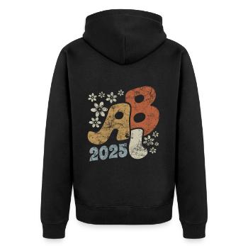 Abi 25 - Abitur - Vintage Blumen Geschenk - Unisex Premium Bio Zip Hoodie - Schwarz - Hinten - Nico (187cm)