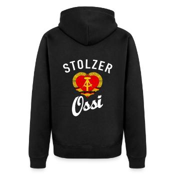 Ich bin stolz, ein Ossi zu sein, DDR, Geschenk - Unisex Premium Bio Zip Hoodie - Schwarz - Hinten - Nico (187cm)