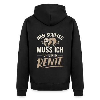 Nen Scheiss muss ich ich bin in Rente - Faultier - Unisex Premium Bio Zip Hoodie - Schwarz - Hinten - Nico (187cm)