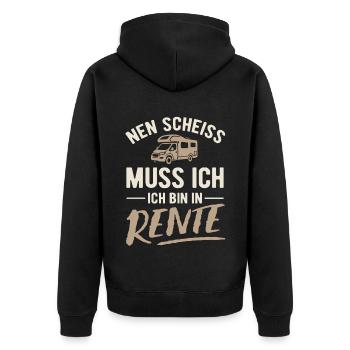 Nen Scheiss muss ich, ich bin in Rente - Camper - Unisex Premium Bio Zip Hoodie - Schwarz - Hinten - Nico (187cm)