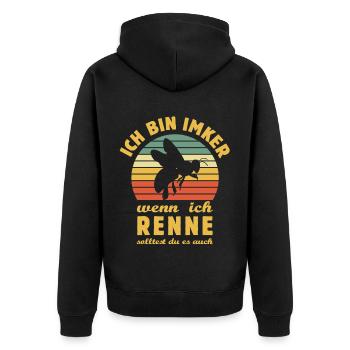 Ich bin Imker wenn ich renne solltest du es auch - Unisex Premium Bio Zip Hoodie - Schwarz - Hinten - Nico (187cm)