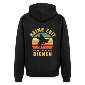 Keine Zeit ich muss zu meinen Bienen, Imker, Honig - Unisex Premium Bio Zip Hoodie - Schwarz - Hinten - Nico (187cm)