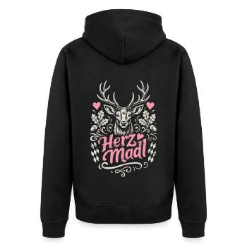 Hirsch - Herzmadl - Festzelt, Bier und Gaudi - Unisex Premium Bio Zip Hoodie - Schwarz - Hinten - Nico (187cm)