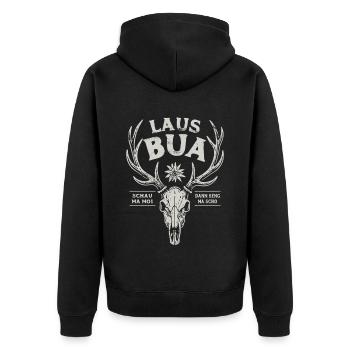 Lausbua Hirsch - Festzelt, Bier und Gaudi - Unisex Premium Bio Zip Hoodie - Schwarz - Hinten - Nico (187cm)
