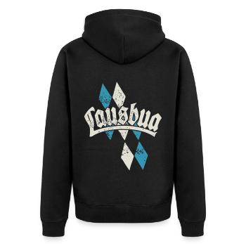 Lausbua auf bayrisch - Festzelt, Bier und Gaudi - Unisex Premium Bio Zip Hoodie - Schwarz - Hinten - Nico (187cm)