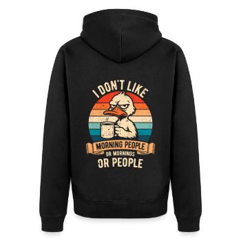 Je n’aime pas Morning People, canard avec du café - Veste à capuche bio Premium Unisexe - noir - Dos - Nico (187cm)