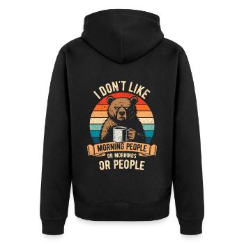I don't like Morning People - Bear with Coffee - Unisex Premium Organic Zip Hoodie - black - Back - Nico (187cm)