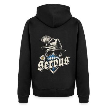 Grantler - Servus, Festzelt, Bier und Gaudi - Unisex Premium Bio Zip Hoodie - Schwarz - Hinten - Nico (187cm)